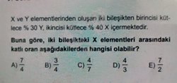 İki bileşikteki X elementleri arası katlı oran nedir?