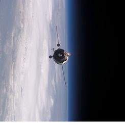 Supply Ship Approaches the Space Station