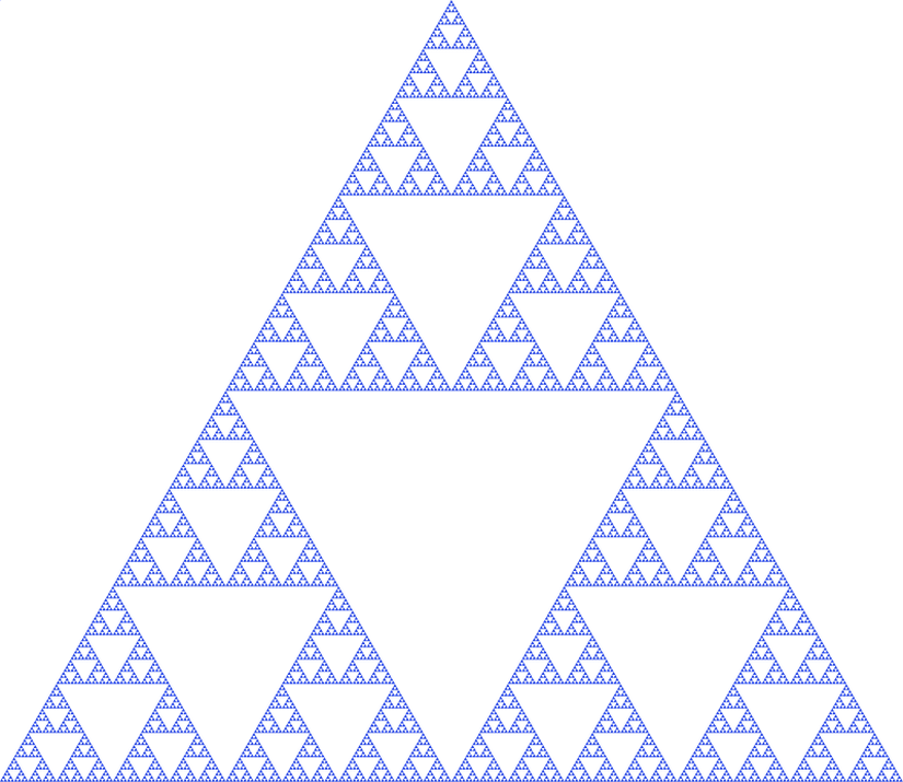 Başka bir fraktal örneği Sierpinski üçgenidir. Birbirine benzeyen eşkanar üçgenlerin oluşturduğu en bilindik fraktal örneklerinden biridir. Adını Polonyalı matematikçi Wacław Sierpiński’den almıştır.