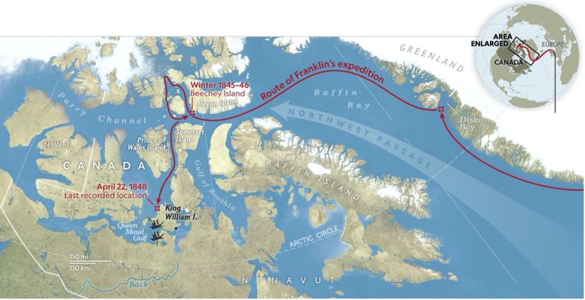 HMS Erebus ve HMS Terror gemilerinin izlediği rota