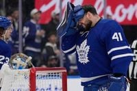 Maple Leafs’ Anthony Stolarz Leaves Game 1 After Taking Elbow From Panthers’ Sam Bennett
