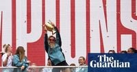 ‘We’ve won for women’s sport’: England sing in the rain to celebrate World Cup success