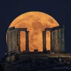 Supermoon Beyond the Temple of Poseidon