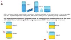 Buzların tamamı başlangıçta 400ml sıvı bulunan ve yoğunluğu buzun yoğunluğundan küçük olan sıvıyla dolu kaba bırakılırsa kabın son görüntüsü ne olur?