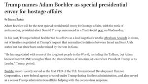 Trump Names Adam Boehler As Hostage Affairs Envoy