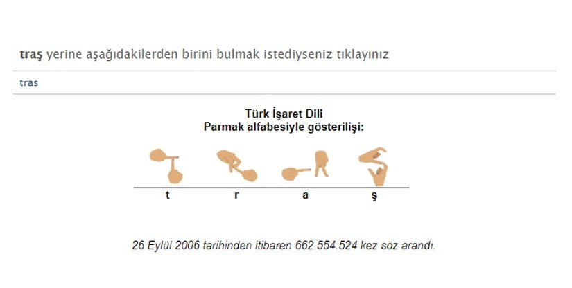 TDK Genel Türkçe Sözlük'te ''traş'' girdisi