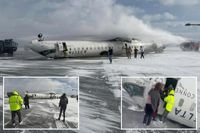 Delta plane flipped upside-down in Toronto after landing gear collapsed when it came down too fast in high winds, report reveals