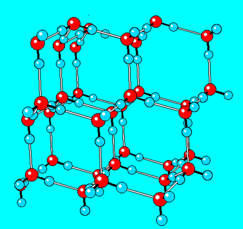 Katı haldeki H2O molekülleri altıgen şekilli kristal kafesler oluştururlar.