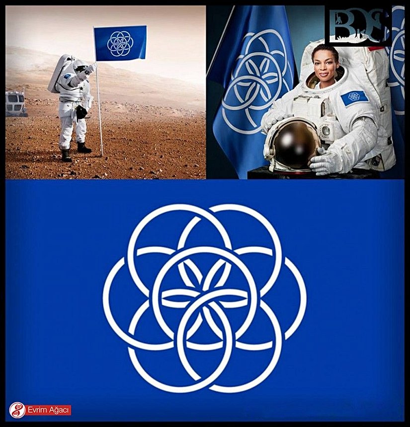 Bu gördüğünüz, İsveçli tasarımcı Oskar Pernefeldt tarafından "Dünya Bayrağı" olarak tavsiye edilen tasarım... İnsanlar 2025-2038 yılları arasında Mars'a insanlı araçlar gönderip Dünya-dışı kolonizasyonun temellerini atacağı için, bu başarının tek bir ülkeye atfedilmesindense gezegene ait görülmesi amacıyla bir çalışma başlatıldı. Bayrak içerisindeki 7 halka, Dünya kıtalarını ve Dünya üzerinde her şeyin birbiriyle nasıl ilişkili olduğunu anlatıyor. Ayrıca halkaların oluşturduğu çiçek, gezegenimizdeki yaşamı sürdüren en kritik canlılar olan bitkilere gönderme yapıyor. Bayrağın mavi rengi ise, Dünya'nın çoğunu oluşturan suyu temsilen seçildi.