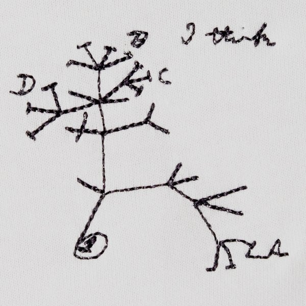 "I think...": Darwin'in Yaşam Ağacı T-Shirt (Nakış, %100 Pamuk)