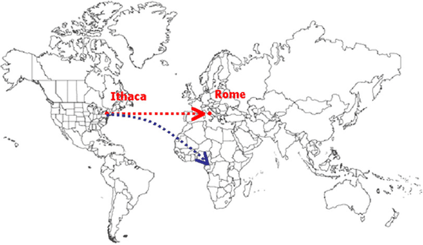 Düzleme aktarılmış bir dünya haritası.