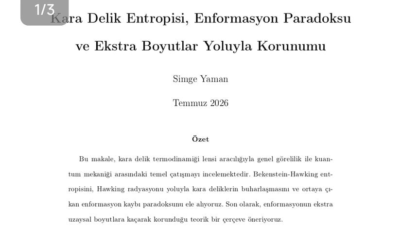 Kara Delik Entropisi, Enformasyon Paradoksuve Ekstra Boyutlar Yoluyla Korunumu