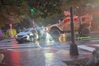 Military MRAP t-bones car in DC amid Trump's national guard deployment