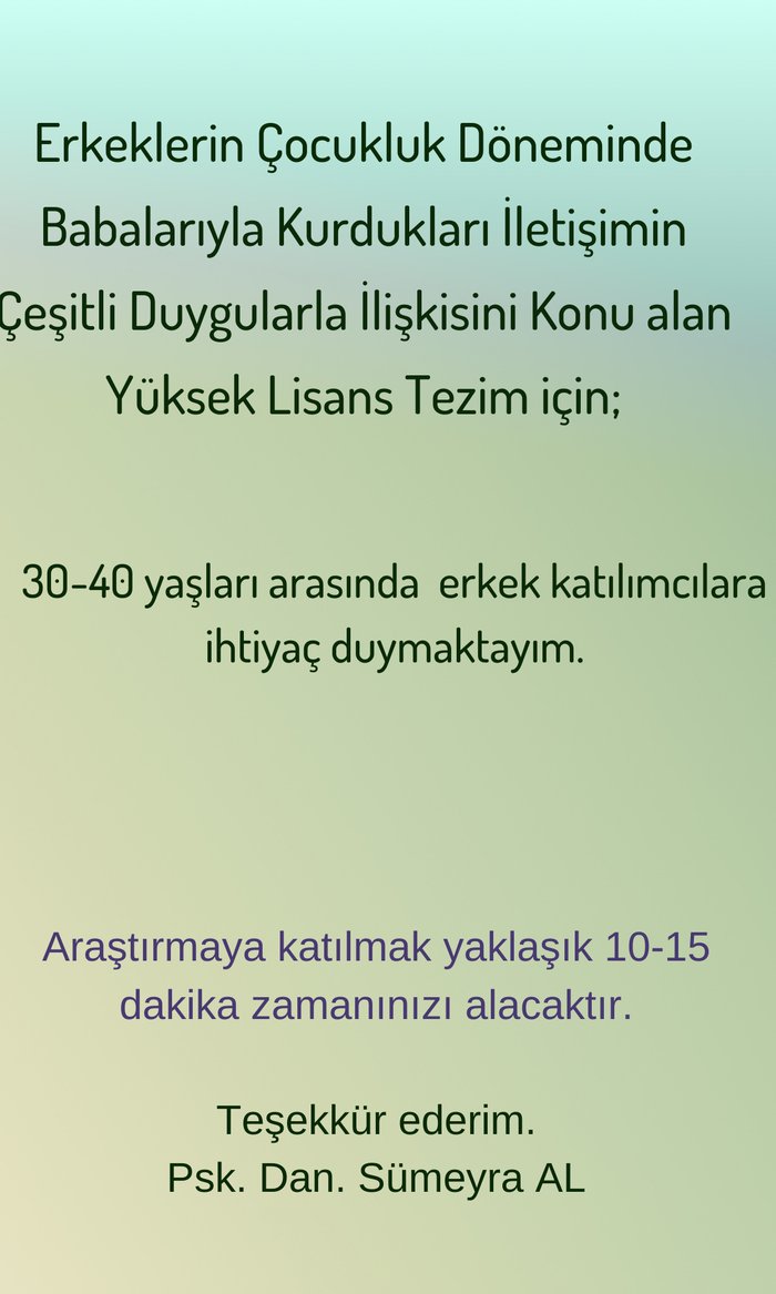 Tez İçin Erkek Katılımcı Çağrısı