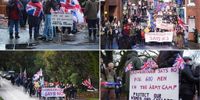 PICTURED: Thousands descend on leafy English town to protest against plan to house 600 migrants in army camp
