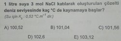 Verilen bilgilere göre çözelti kaç derecede kaynamaya başlar?