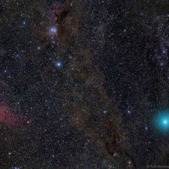  Red Nebula, Green Comet, Blue Stars 