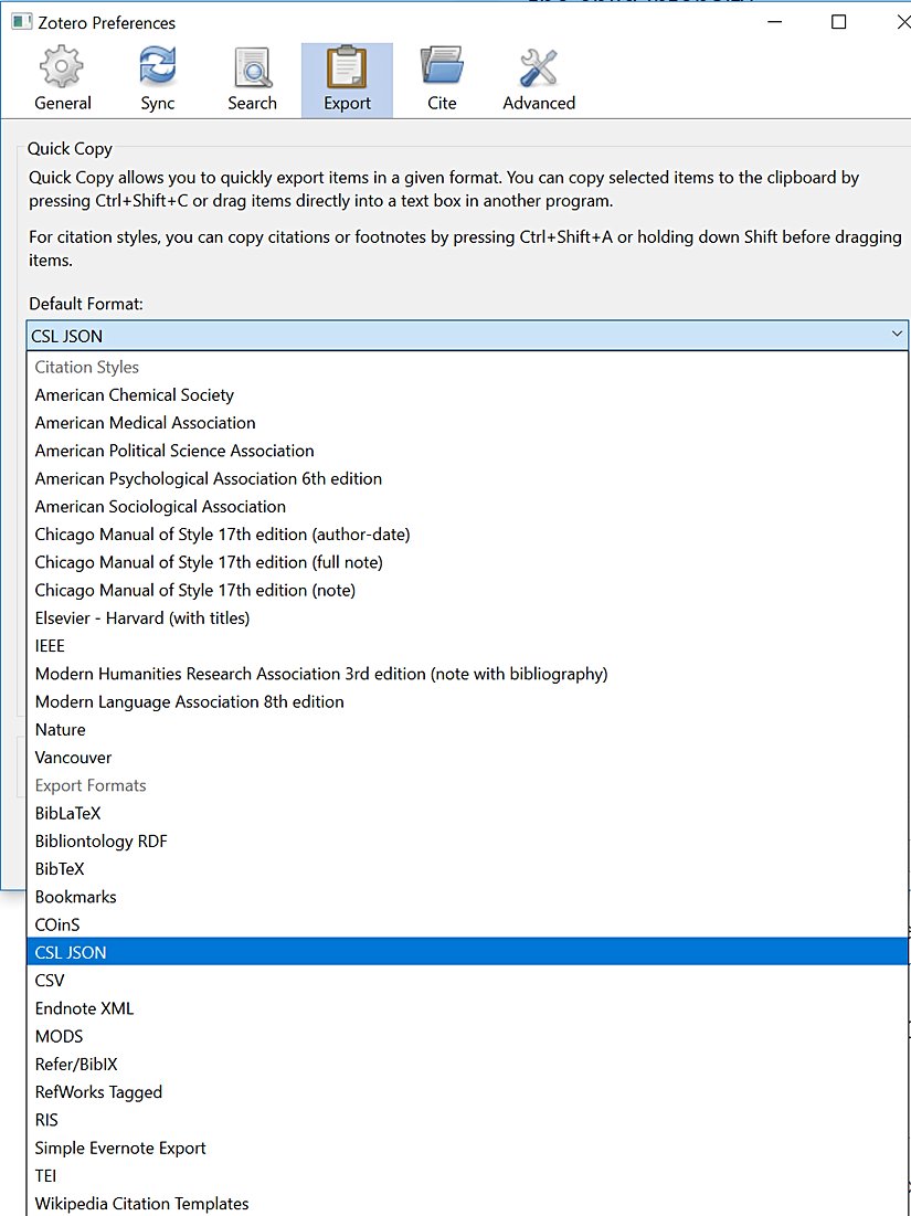 Kopyala-Yapıştır için lütfen CSL JSON seçeneğini bir seferlik seçtiğinizden emin olunuz.
