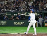 出た！大谷翔平今季１号、デコピンポーズ＆かめはめ波　石橋貴明、亀梨和也らも来た！／詳細 - ＭＬＢ : 日刊スポーツ