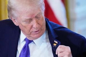 Trump Wears Cartoonish ‘Happy Trump’ Pin At White House