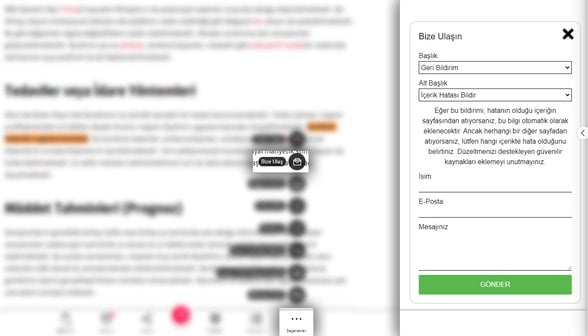 Evrim Ağacı yazı sayfasında "Bize Ulaş" sistemine nasıl erişilebileceği gösteriliyor.