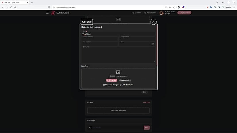 Eğer "Kişi Bilgilerini Detaylandır" kısmına basarsanız böyle bir ekran sizi karşılar.
