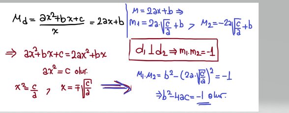 referans noktasında dik kesişen parabol teğetleri görüldüğü durumlarda Δ=-1 dir.