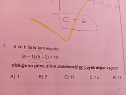 (a - 1).(b - 2)=13 a nın alabileceği en büyük değer nedir?