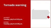 Update: Tornado warning in place for Southeast Pa. Tuesday evening – move to nearest shelter