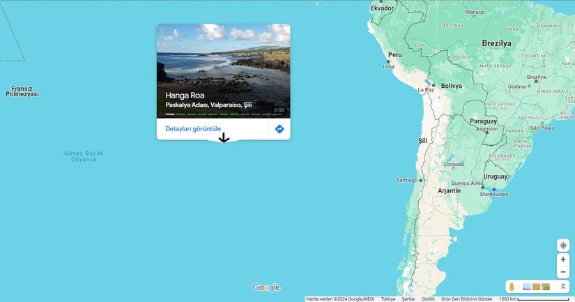Google Maps'den Paskalya Adası Konumu