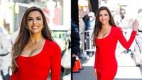 Eva Longoria Gets Fired Up in Red Body-con Dress With Scoop Neckline for ‘Good Morning America’ Appearance