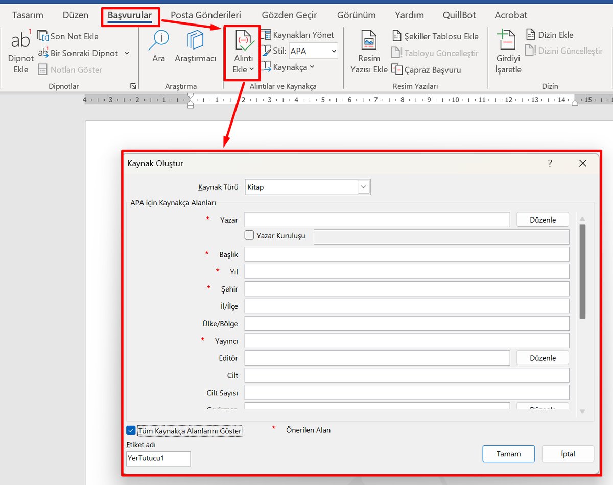 Microsoft Word'de akademik atıfları otomatik ekleyen bir ayar var mıdır ...