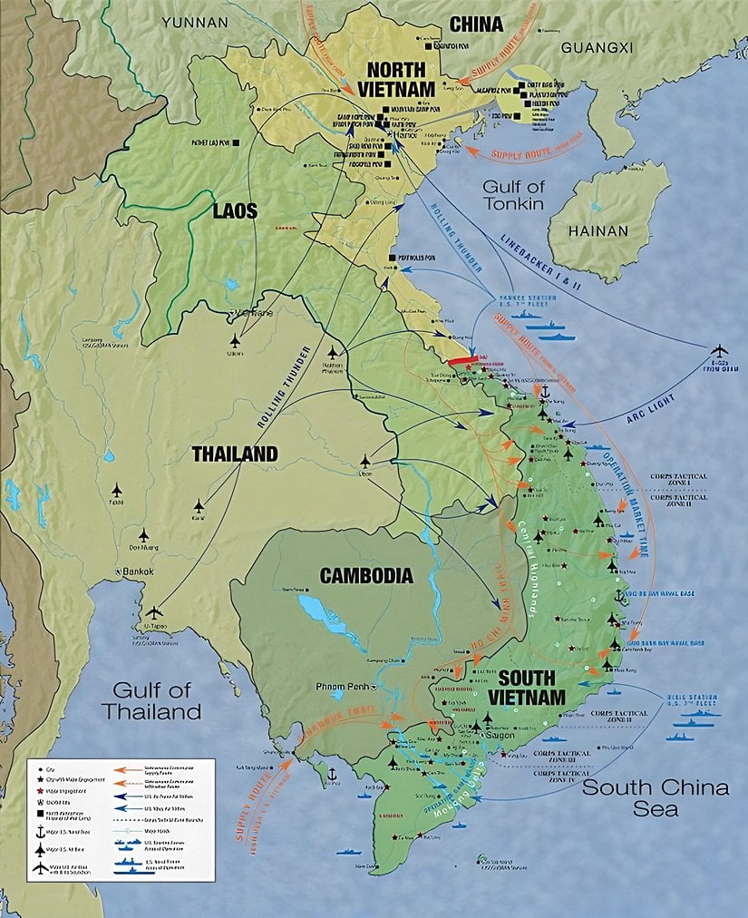 Vietnam Savaşı sırasında Vietnam haritası.
