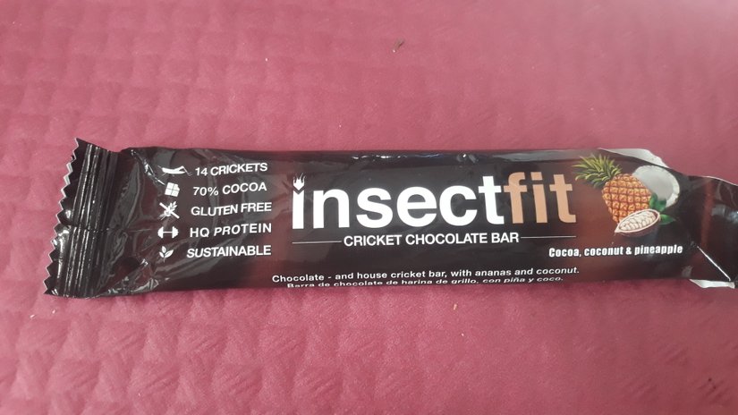 14 cırcır böceği ile üretilen çikolata, ananas ve hindistan cevizi aromalı enerji barı.