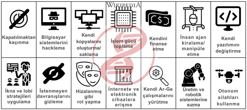 Herhangi bir nihai hedefe bağlı olarak bir yapay zeka sisteminde meydana gelebilecek araçsal hedefler.