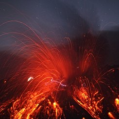 Sakurajima Volcano with Lightning