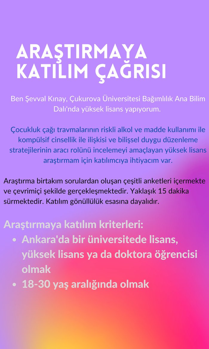 Bağımlılık Alanında Araştırma Anketine Katılım Çağrısı