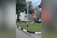 Two taken to hospital after lorry catches fire in Sembawang