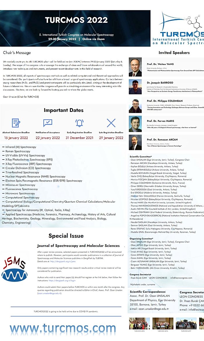 5th International Turkish Congress on Molecular Spectroscopy (TURCMOS)