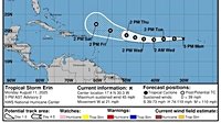 Tropical Storm Erin tracks west, likely to become hurricane this week