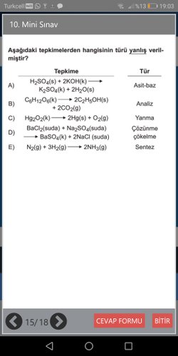 Tepkime türlerinden hangisi yanlıştır?