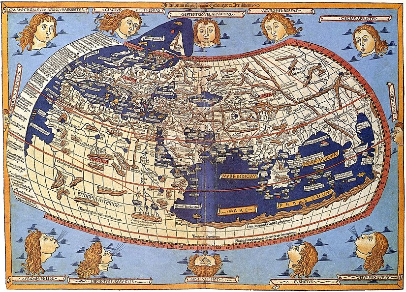 1482'de yeniden inşa edilen Ptolemy'nin Dünya haritası, zamanın mappaemundi ile karşılaştırıldığında dünya hakkında çok daha doğru bir görüş ortaya koydu . Avrupa kıtası ve Akdeniz kıyıları açıkça tanınabilir.