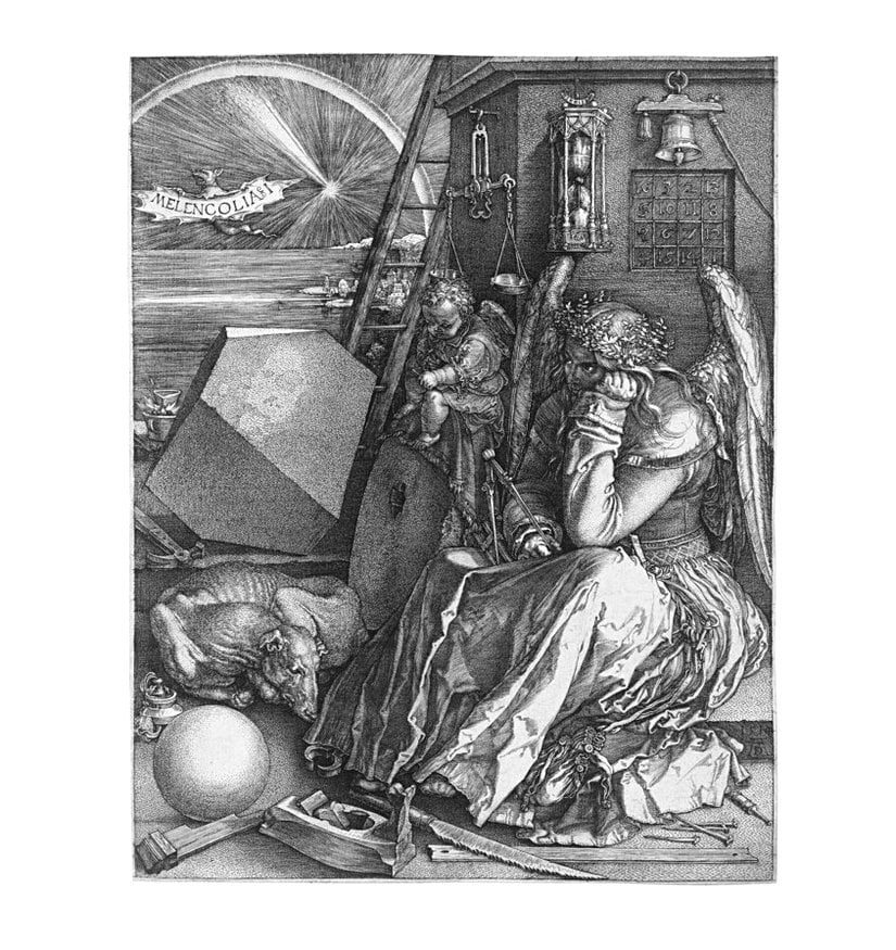 Albrecht Dürer'in Melencolia adlı gravürü.