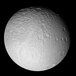 Ice Moon Tethys from Saturn-Orbiting Cassini
