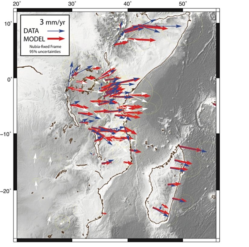 Doğu Afrika sırtındaki hassas GPS istasyonlarının yıllık hareket vektörleri