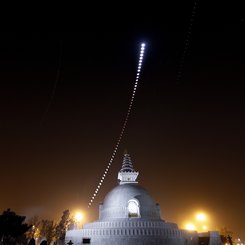 A Lunar Eclipse Over an Indian Peace Pagoda