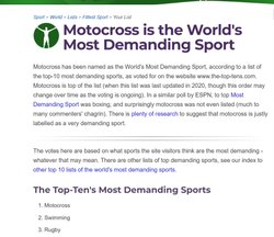 Motorsporları zor mudur Mesela futboldan zor mudur Dünya'nın en zor sporu nedir?