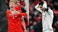 Rasmus Hojlund performs Cristiano Ronaldo's 'Siu' celebration in front of Portugal star after scoring for Denmark in Nations League clash | Goal.com United Arab Emirates