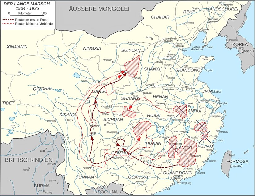 Uzun Yürüyüş'ün rotasını gösteren harita.