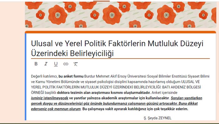 Ulusal ve Yerel Politik Faktörlerin Mutluluk Düzeyi Üzerindeki Belirleyiciliği